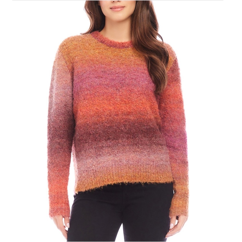 Karen Kane Womens Ombre Boucle Sweater Sunset Orange Pink Wool Blend XL 3N94273